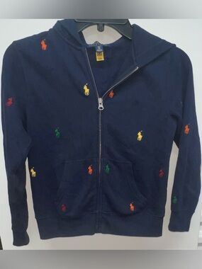 Polo Ralph Lauren Kids Sz 8 Blue Full Zip Hoodie Sweatshirt Embroidered Pony